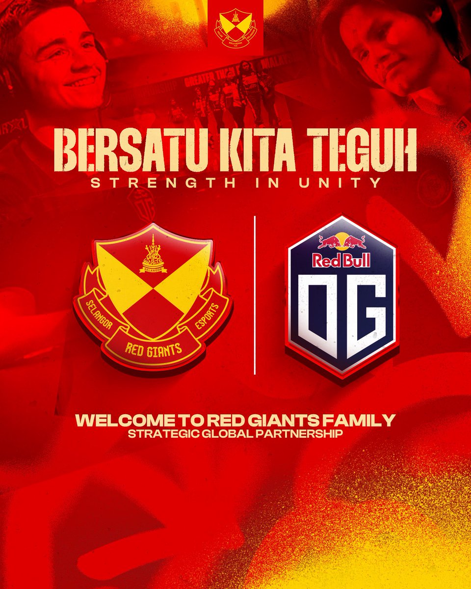 selangorfc's tweet photo. 𝐖𝐞𝐥𝐜𝐨𝐦𝐞 𝐭𝐨 𝐭𝐡𝐞 #𝐑𝐞𝐝𝐆𝐢𝐚𝐧𝐭𝐬 𝐟𝐚𝐦𝐢𝐥𝐲! ❤️💛

We are thrilled to unveil the 𝐎𝐟𝐟𝐢𝐜𝐢𝐚𝐥 𝐒𝐭𝐫𝐚𝐭𝐞𝐠𝐢𝐜 𝐆𝐥𝐨𝐛𝐚𝐥 𝐏𝐚𝐫𝐭𝐧𝐞𝐫𝐬𝐡𝐢𝐩 between Selangor Red Giants and @OGesports ! 🤝🔴🟡

📄 Read the press release on our official website https://t.co/FWKr8seStb or can click the link below. 

👉 https://t.co/HIgbOLbcAB

#SFC #MKLK 
#MerahKuning #LambangKebanggaan