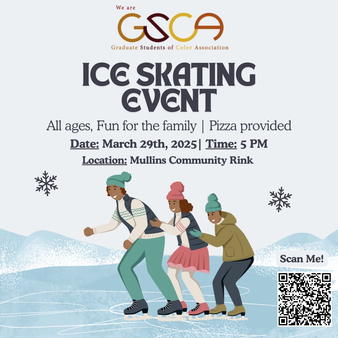 Come ice skating at the Mullins Center on March 29th! Scan the QR code to RSVP!