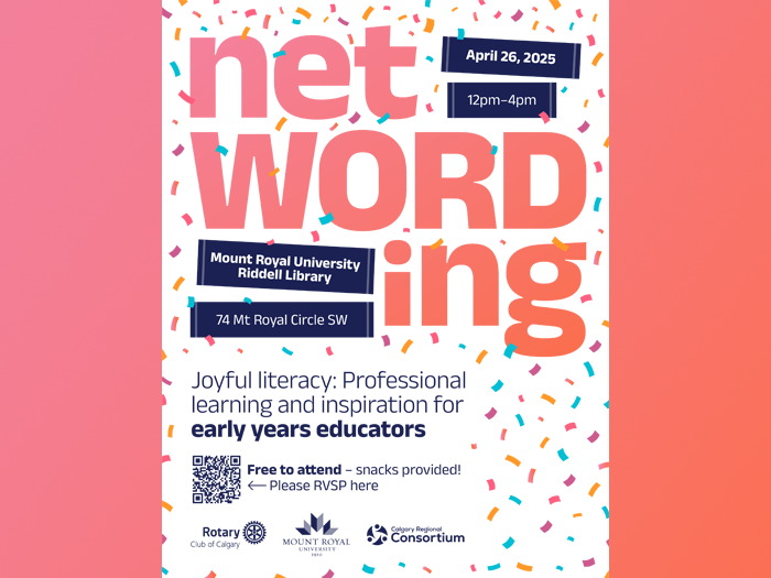 👶Early learning educators this one's for you! Join us for a day of netWORDing with colleagues to deepen your knowledge about teaching and reading. 

🗓️April 26, 2025
⏲️12:00PM - 4:00PM 
🔗crcpd.ab.ca/program/13863
