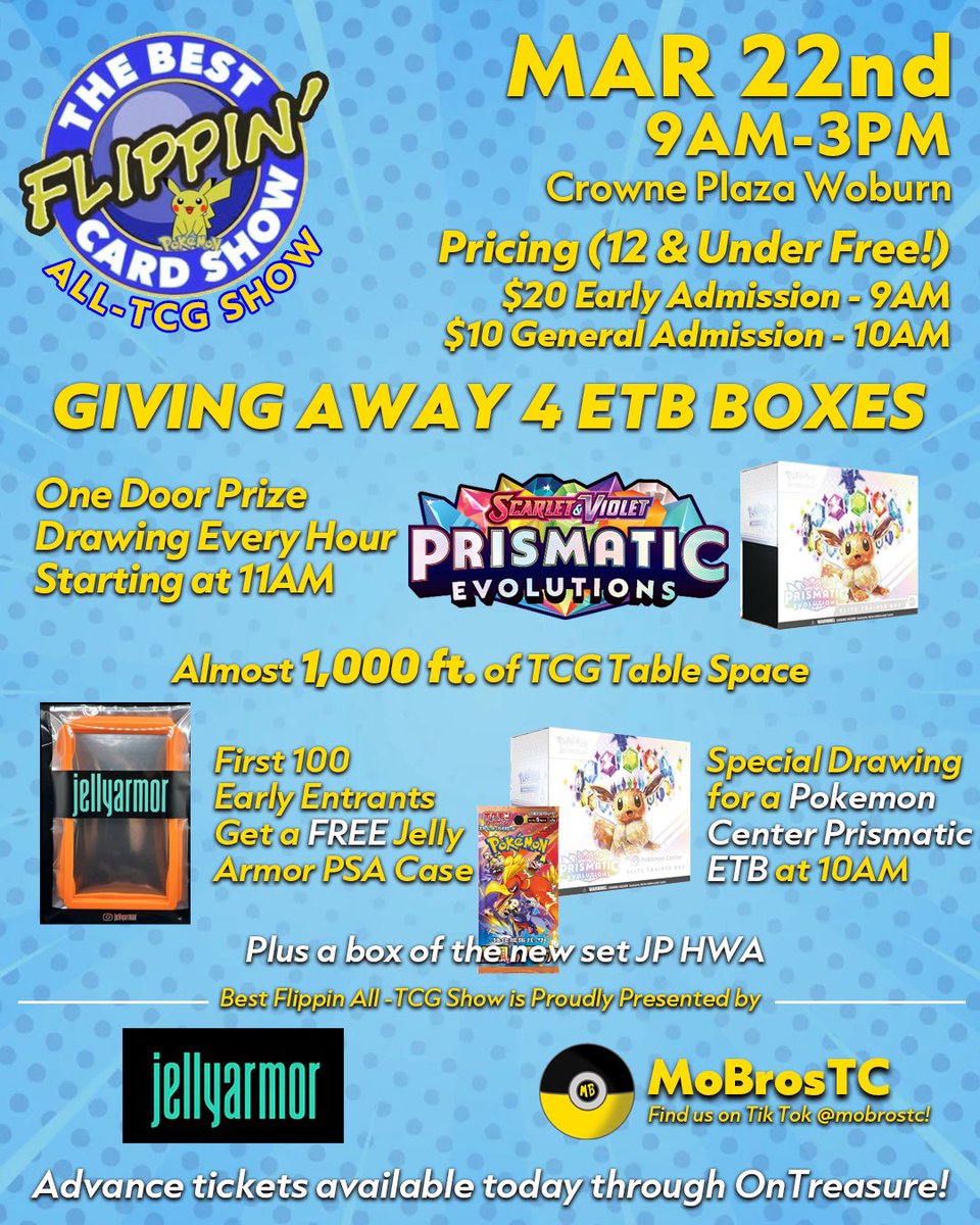 flippincardshow's tweet image. Oh my goodness! 

We have been so busy posting on other platforms that we forgot to tell all of the #Pokemon fans about New England’s largest all TCG focused card show coming up this week! 

Advance ticket link: ontreasure.com/events/best-fl…
