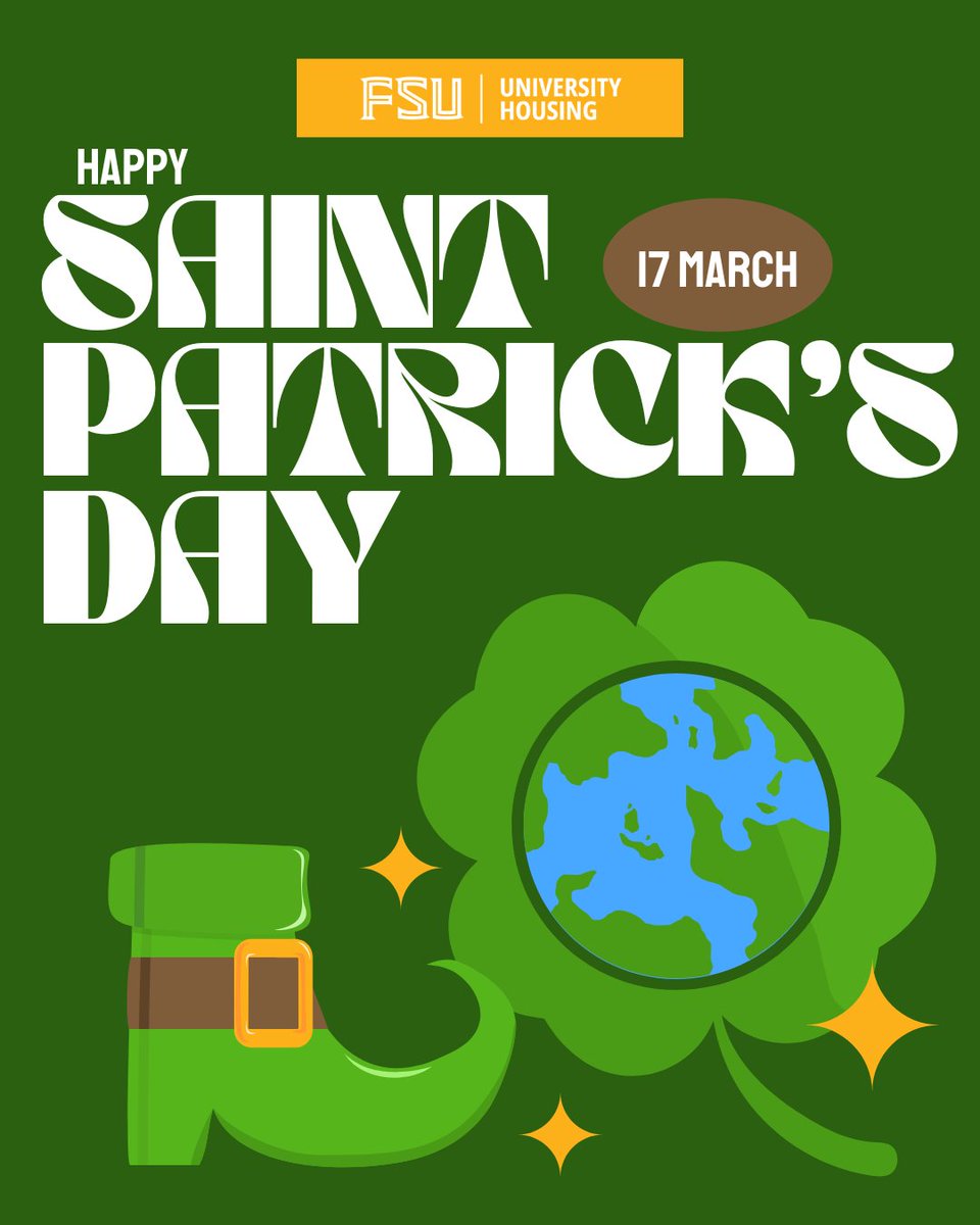 Happy St. Patrick's Day, Noles! 🍀 Remember to celebrate responsibly and keep safe. #StPatricksDay #Noles #Shamrock #Lucky #SaintPatricksDay