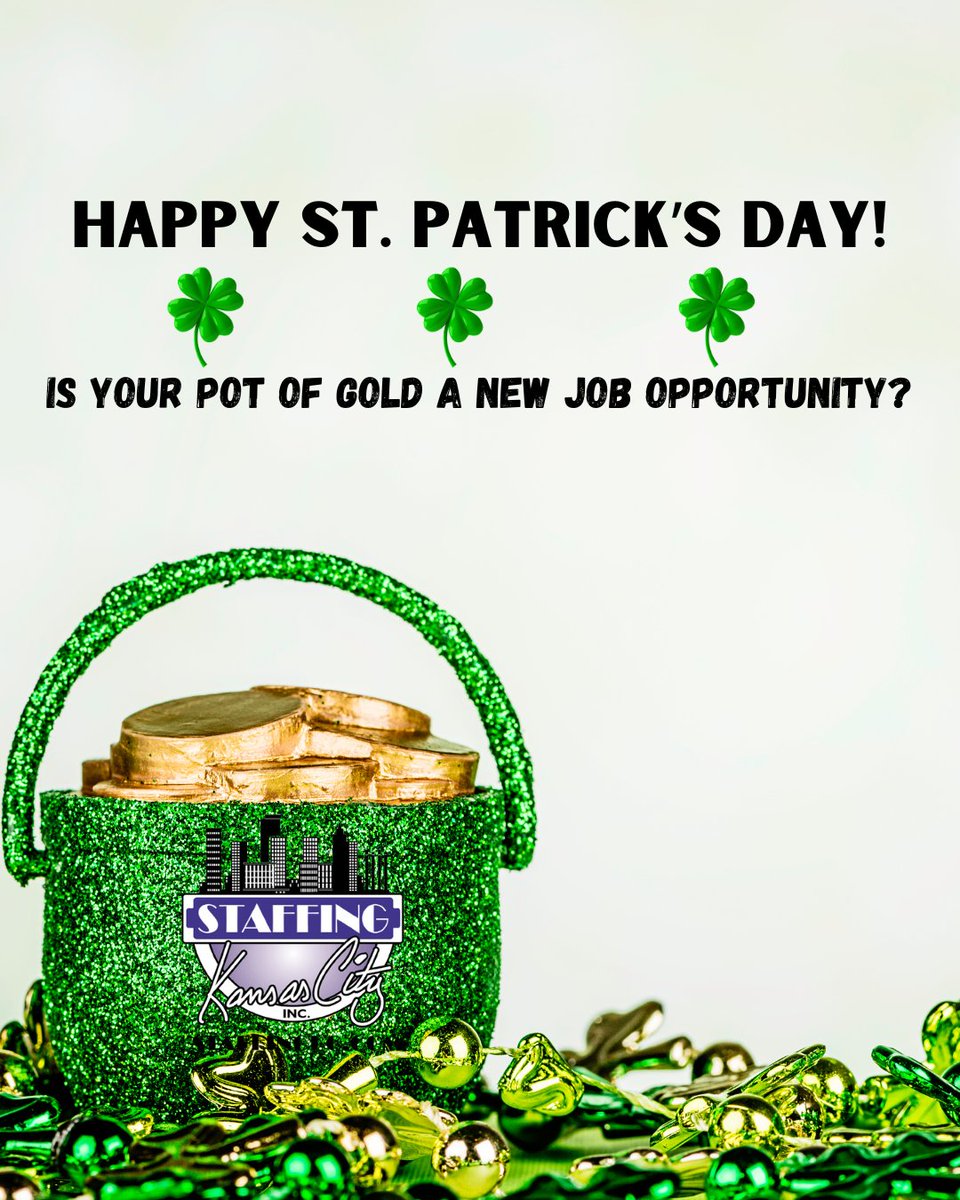 Happy St. Patrick’s Day! Does Staffing Kansas City have your pot of gold? 
Let us help you find your perfect job opportunity today! 🍀
#staffingkc #nowhiring