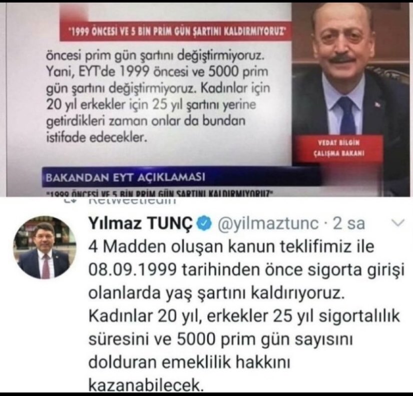 #olurşeydeğil
EYT BİTTİ diyorlar❗️

99’ Öncesi 5000 Prim ve Kısmi Emeklilik “Anayasal Haklarımızı”
Dönemin Bakanı ve Vekillerinin Açıklamarına rağmen vermiyorlar❗️

Borçlanın diyerek Yasayı Eksik Bizleri Perişan Bıraktılar❗️
<a href="/selcukktepeli/">Selçuk Tepeli</a> <a href="/karagozilker/">ilker karagöz</a> 
#5BinVeKısmiyeAdalet