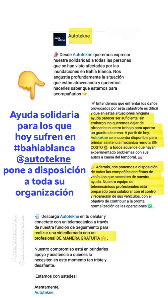 Ejemplo de #solidad y #empatia empresaria.
<a href="/autotekne/">Autotekne</a> pone a disposición toda su organización para los damnificados por el temporal en #bahiablanca.
Felicitaciones <a href="/FaermanRicardo/">RAF</a> por la iniciativa, cuando hay que poner el hombro, siempre estás ahí.
👇👇👇👇👇👇👇👇