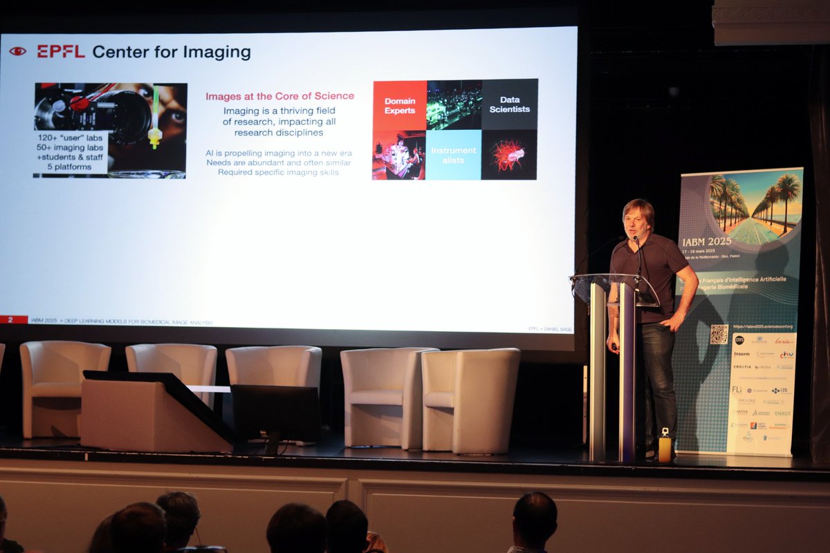 EBouilhol's tweet photo. 🎙️ Daniel Sage (@EPFL) ouvre la journée avec une keynote inspirante sur l'importance croissante des images en science 🔬📸 ! Un échange passionnant sur l'impact de l'IA et des nouvelles technologies. #IABM #bioimageanalysis #AI #BioImaging https://t.co/FI4lThG7d4