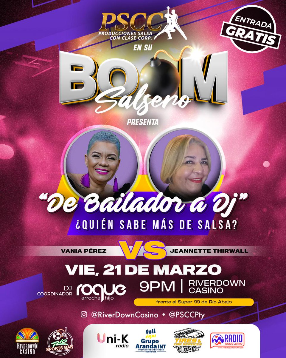 PSCC le da la oportunidad al bailador para q el mismo ponga la música q le gusta, es así como surge de "Bailador a Dj". 
Dos grandes salseras quienes demostrarán "quien sabe más de salsa". 
Viernes 21 de marzo. 
 @riverdowncasino @Radiotoquelatino @unikradiopanama @PSCCpty