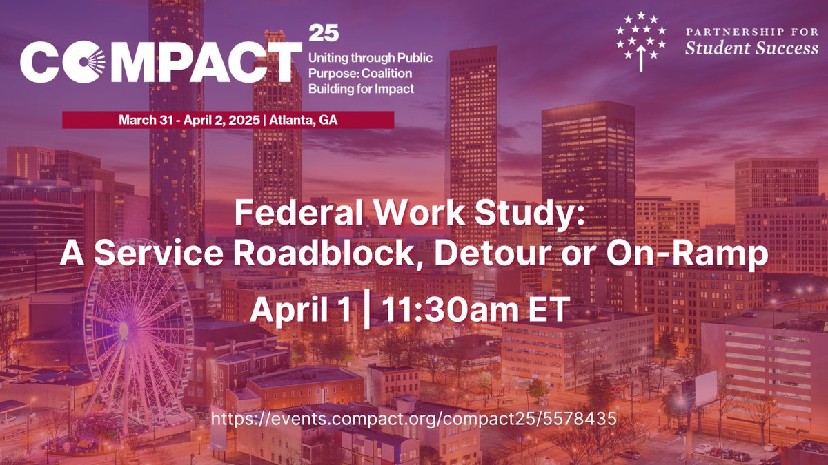 ps_success's tweet photo. Headed to @Campus_Compact’s #Compact25 Conference? Don’t miss “Federal Work Study: A Service Roadblock, Detour or On-Ramp” on April 1 at 11:30am ET with @Rutgers_Camden , @SienaCollege , and @Campus_Compact .
https://t.co/29ZWBi7R0V https://t.co/v71Ic1P5DI
