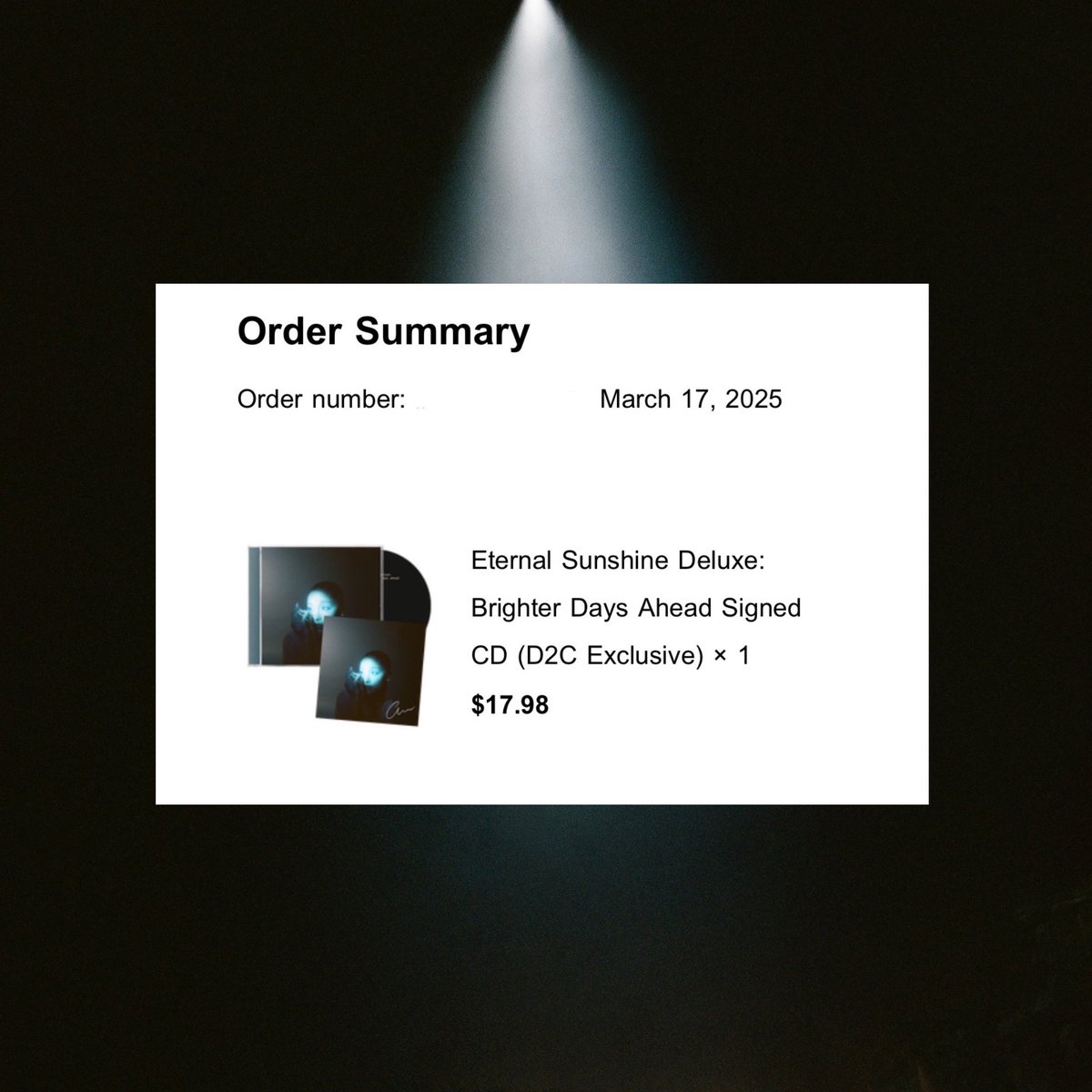 I am giving away 1 extra signed Eternal Sunshine Brighter Days CD!

rules:
- follow (i'll follow back)
- like &amp; retweet 
- comment which deluxe track you’re most excited to hear

Giveaway ends in 1 week!