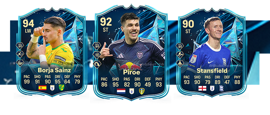 BubblesFIFA's tweet photo. The EFL Season is coming to a close and TOTS is just around the corner! ✨☄️

Who would you like to see in the front 3? 🤔🪄

Eredivisie Next 👀🇳🇱

#FC25 #Championship #LeagueOne #EFL #EAFC25 #Norwich #LeedsUnited #Leeds #Birminghamcity https://t.co/koyClF2kZI