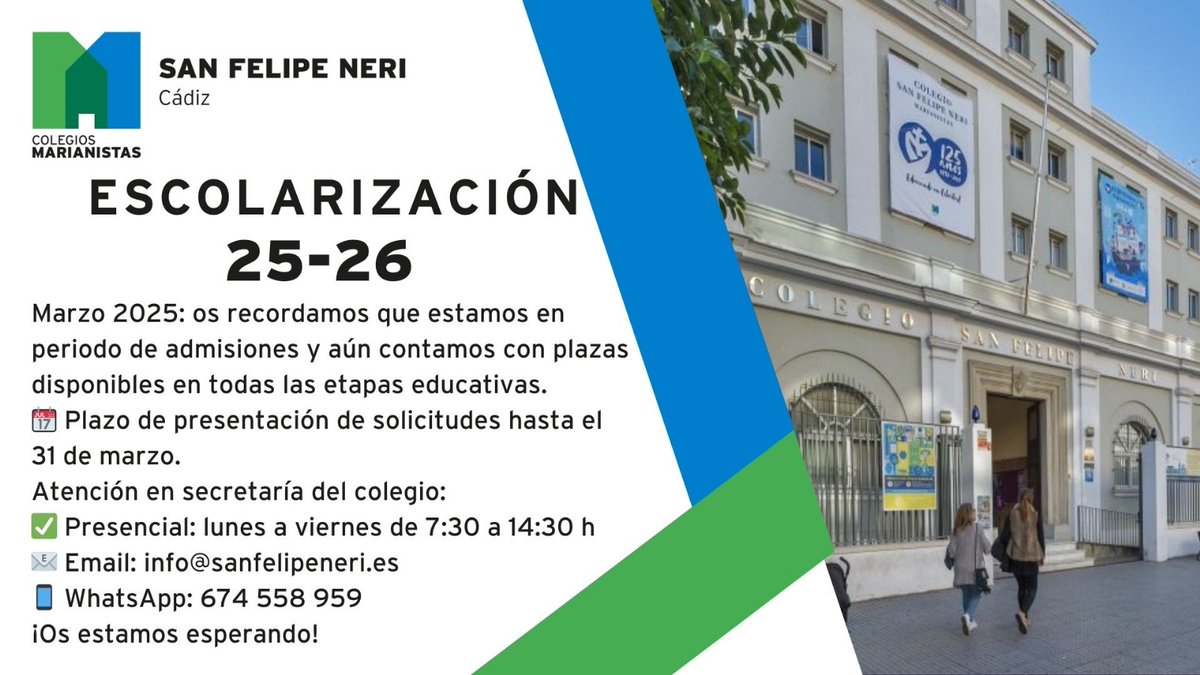 San Felipe Neri (@san_felipe_neri) on Twitter photo Seguimos de puertas abiertas en <a href="/San_Felipe_Neri/">San Felipe Neri</a> en este mes de marzo, con el proceso de escolarización para el curso 25-26. Estamos encantados de atenderte en los diversos canales que te ofrecemos pero sobre todo personalmente en la secretaría del centro. Seguimos de puertas abiertas en <a href="/San_Felipe_Neri/">San Felipe Neri</a> en este mes de marzo, con el proceso de escolarización para el curso 25-26. Estamos encantados de atenderte en los diversos canales que te ofrecemos pero sobre todo personalmente en la secretaría del centro.