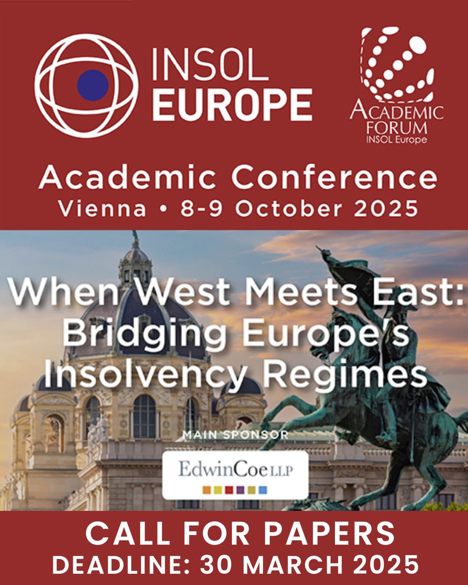 INSOLEurope (@insoleurope) on Twitter photo 👇 FINAL CALL to send expressions of interest for the delivery of research papers and a presentation within the overall Academic Conference theme.
➡️ insol-europe.org/academic-forum…
For more guidance/details of how to submit follow the link.⬆️
Main Sponsor <a href="/EdwinCoe/">Edwin Coe LLP</a>
#IEAFC25 👇 FINAL CALL to send expressions of interest for the delivery of research papers and a presentation within the overall Academic Conference theme.
➡️ insol-europe.org/academic-forum…
For more guidance/details of how to submit follow the link.⬆️
Main Sponsor <a href="/EdwinCoe/">Edwin Coe LLP</a>
#IEAFC25