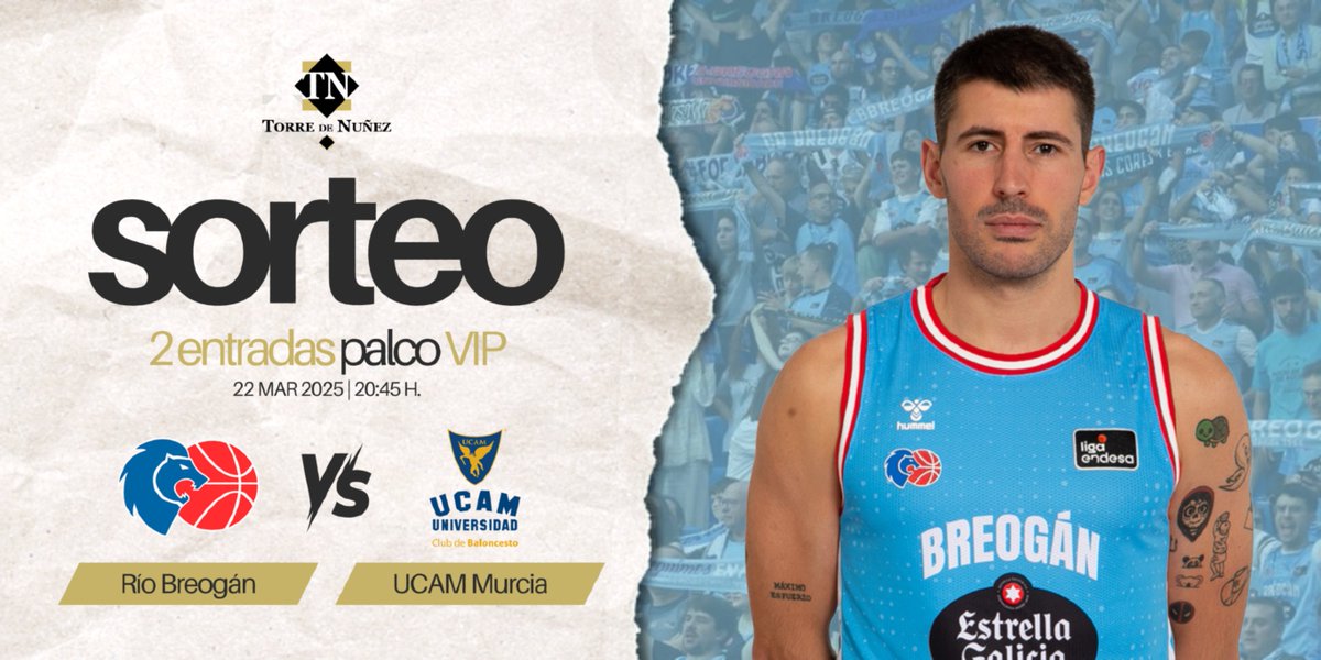 🎟️🏀 ¡SORTEO DE ENTRADAS! 🏀🎟️ 

¿Quieres 2️⃣ entradas VIP para ver al <a href="/CBBreogan/">Río Breogán</a> este sábado? 😏

👉🏻 Sigue a @TorreDeNunez
👉🏻 Haz RT
👉🏻 Menciona con quién te vienes a verlo 🔥

#ForzaBreo #sorteo #patrocinio