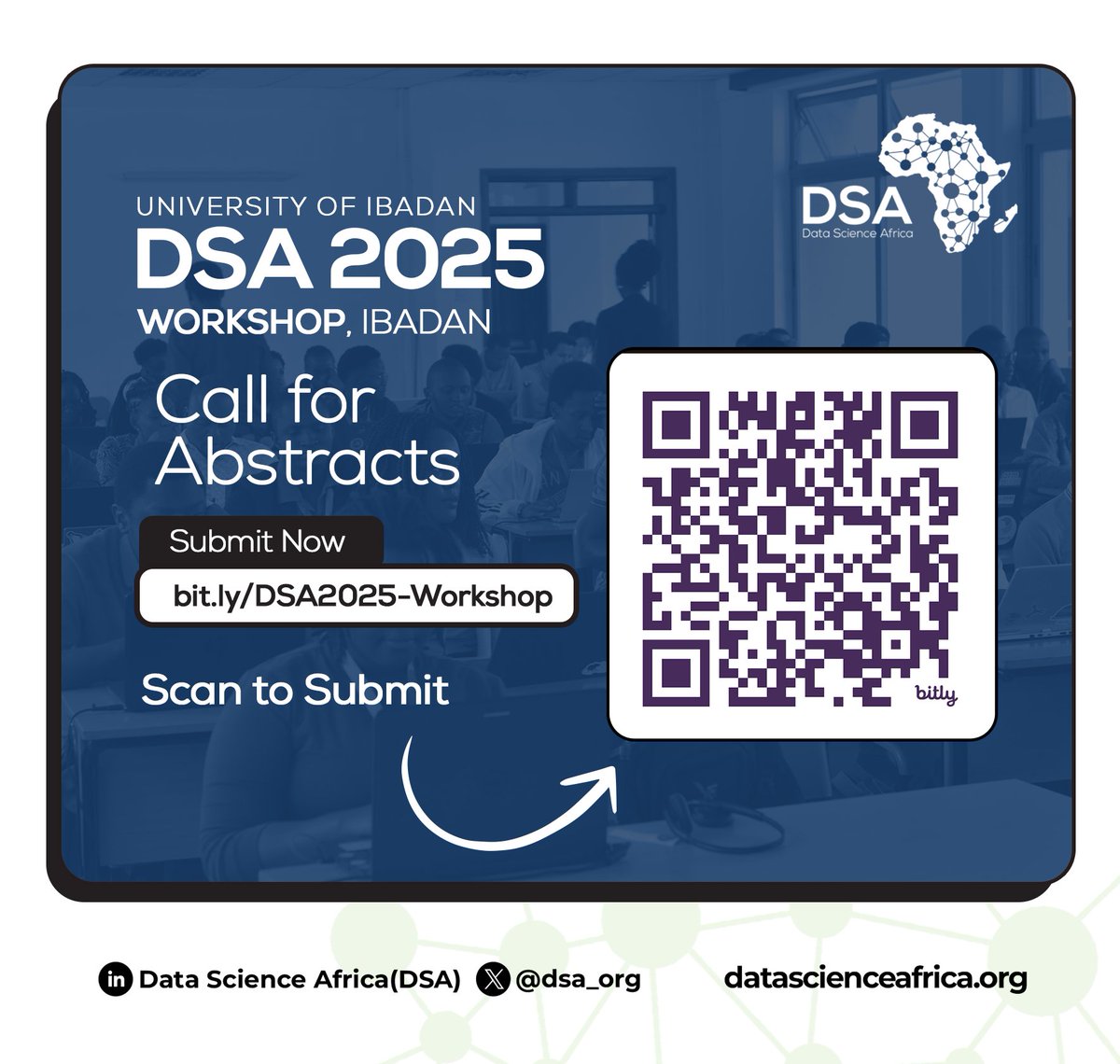 dsa_org's tweet photo. DSA 2025 Workshop - Call for Abstracts!

We invite researchers to submit extended abstracts on AI &amp; Data Science for Africa. Topics include but are not limited to ML, NLP, robotics &amp; more!

📅 Deadline: April 25, 2025
🔗 For more info: https://t.co/ItzINzp1OD https://t.co/buQoFefC7t