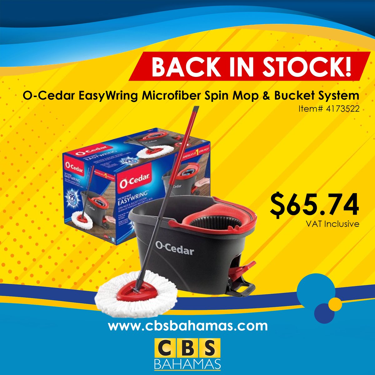 CBSBahamas's tweet photo. They’re back! 🚨 The O-Cedar EasyWring Mop Systems are back in stock. Grab yours today and make cleaning easier than ever✨!

💻🛒Shop Now: https://t.co/ARDtq0qjmq

#buildbeautiful
