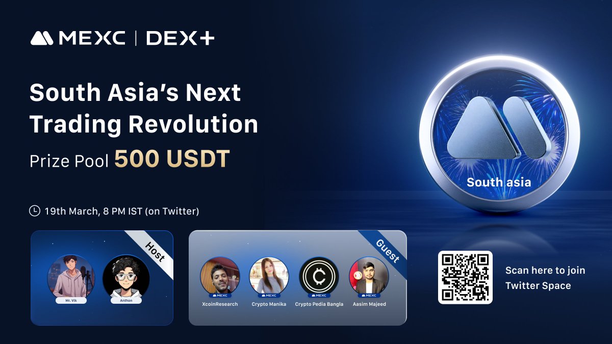 MEXC_SouthAsia's tweet image. 🚀 Join our MEXC Dex+ AMA with guests @pragyanshu12345 , @cryptomanika , @Ashikur1589 &amp;amp; @aasimmajeedkh hosted by Mr. Vik &amp;amp; Anthon🎙️

🔹 How to Participate:
✅ Follow @MEXC_SouthAsia
✅ Complete tasks here: gleam.io/sycFj/join-the… 
✅ Set Your Reminder : x.com/i/spaces/1DXxy…
✅…