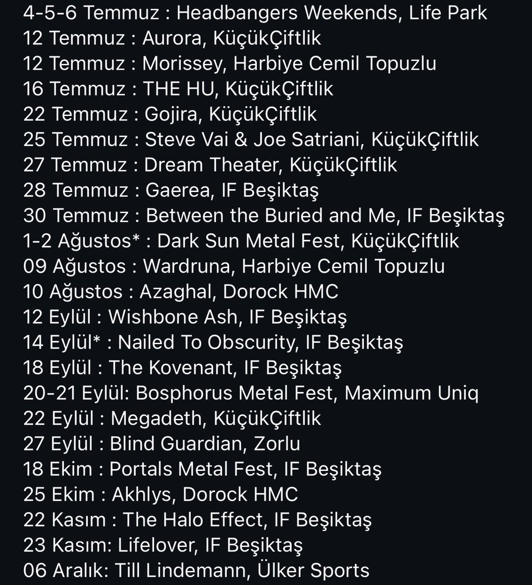 İstanbul’da Gerçekleşecek Yabancı Rock&amp;Metal Konserleri Listesi!

Biz bir metal müzik ülkesiyiz ⚡️🤘

🆕 22 Eylül : Megadeth, KüçükÇiftlik