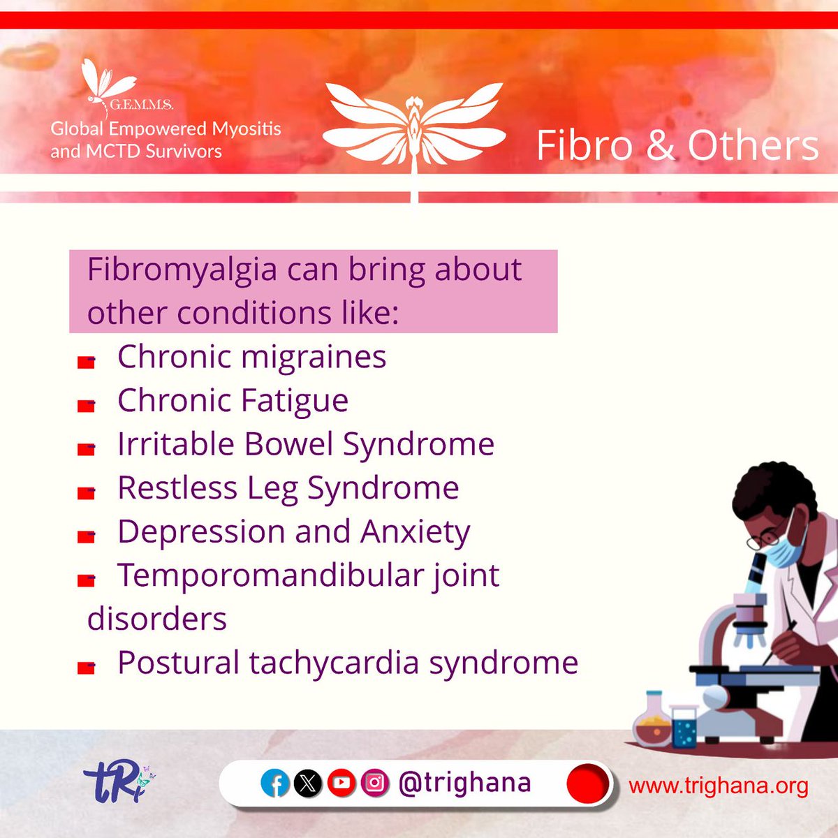 trighana's tweet photo. Fibromyalgia can also bring about other conditions
#Autoimmunedisaease
#Risingabovethepain
#tRi
#GEMMS
#Fibromyalgia https://t.co/FBR75pZNGO