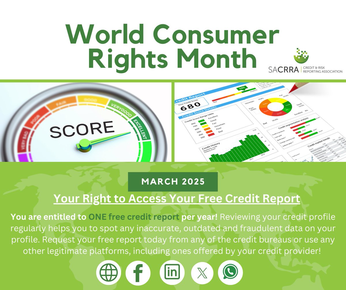 sacrra_'s tweet image. 💡#CheckYourCredit #DataProtectionSolutions 
@TransUnion  South Africa @Consumer Profile Bureau @ITC Credit Bureau @VeriCred Credit Bureau @XDS  @Experian South Africa