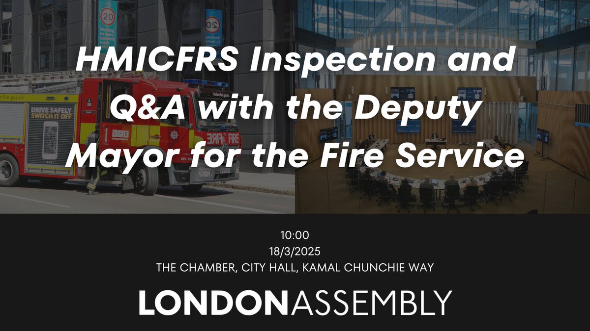 LondonAssembly's tweet image. Tomorrow from 10am, #AssemblyFire will question guests about issues arising from the recent His Majesty's Inspectorate of Constabulary and Fire &amp;amp; Rescue Services (HMICFRS) inspection report on @londonfire. Find out more: london.gov.uk/who-we-are/wha…
