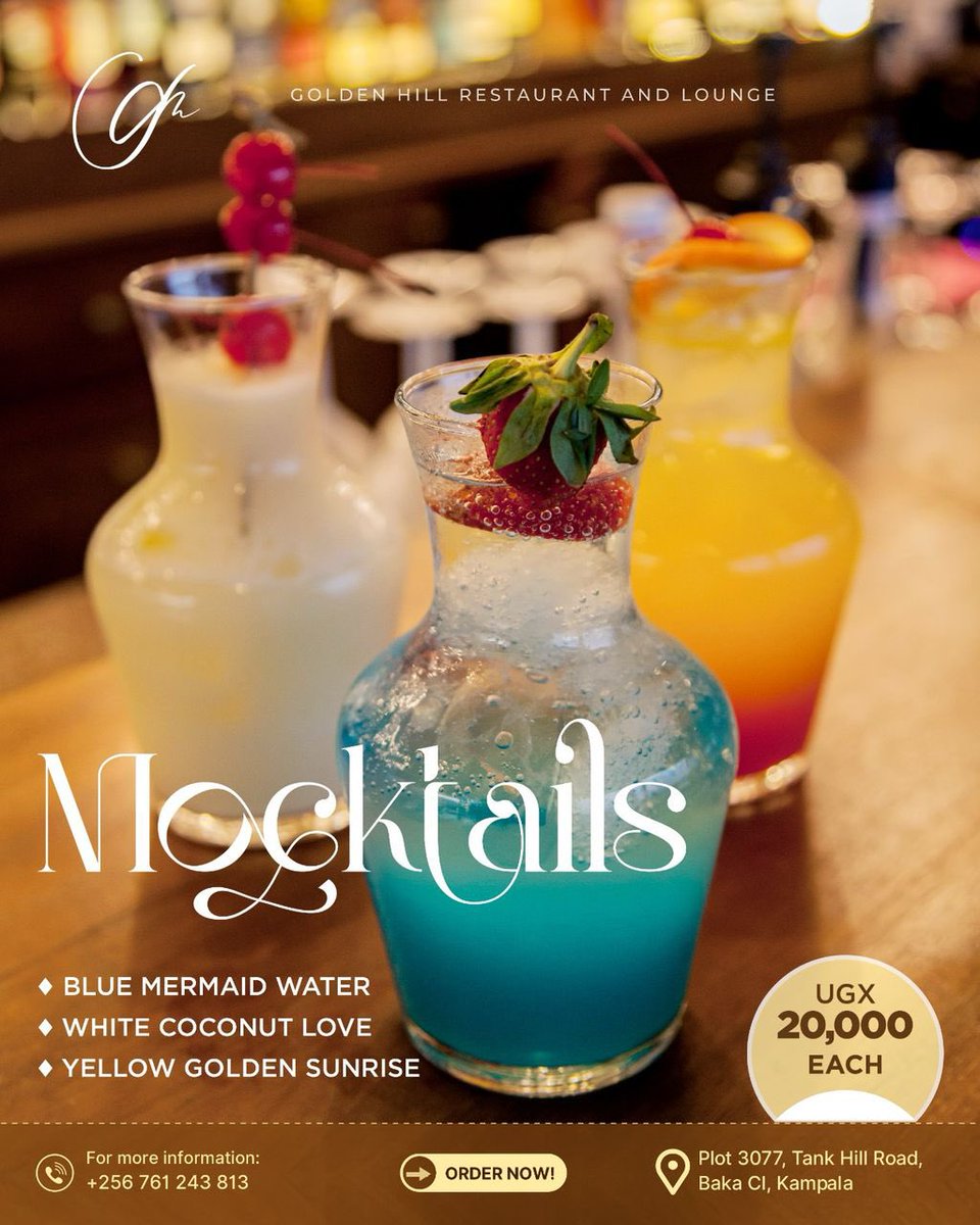 Goldenhillkla's tweet image. Introducing our newest mocktails at Golden Hill Rooftop Bar! ✨🍹
💙 Blue Mermaid Water
🤍 White Coconut Love
💛 Yellow Golden Sunrise
Each at just 20K—pure refreshment in every sip!
.
#MocktailMagic #GoldenHillRooftop #RefreshingVibes #SoberSips #TasteTheColors