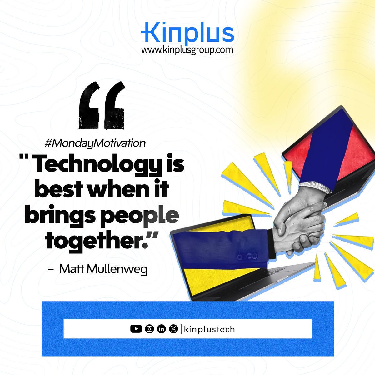 kinplustech's tweet image. &quot;Technology is best when it brings people together!&quot;

At Kinplus Technologies, we believe that innovation should not only solve problems but also connect individuals, communities, and ideas. 

#MondayMotivation #KinplusTechnologies #Innovation #technologythatconnects