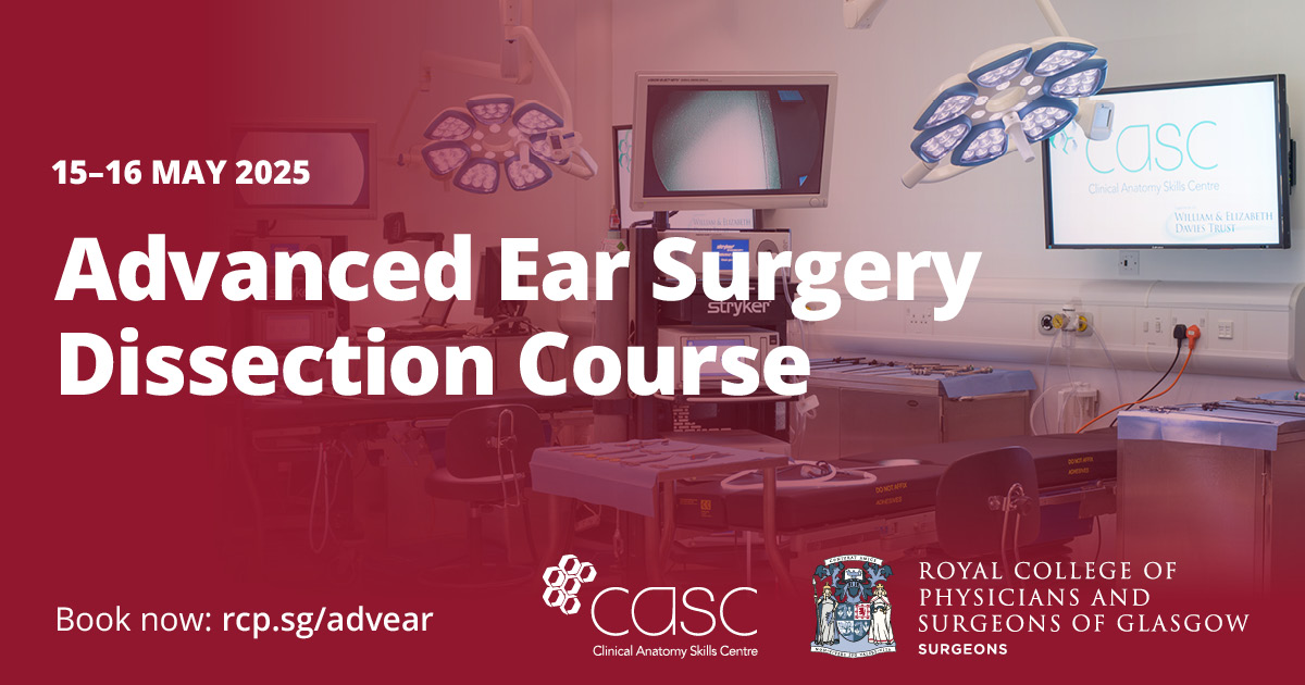 Royal College of Physicians & Surgeons of Glasgow (@rcpsglasgow) on Twitter photo Get the chance to master advanced otology techniques through our hands-on training course. This will include essential techniques such as myringoplasty, cortical mastoidectomy and modified radical mastoidectomy. Book your place at: rcp.sg/advear
<a href="/iyerent/">Arunachalam Iyer</a> Get the chance to master advanced otology techniques through our hands-on training course. This will include essential techniques such as myringoplasty, cortical mastoidectomy and modified radical mastoidectomy. Book your place at: rcp.sg/advear
<a href="/iyerent/">Arunachalam Iyer</a>