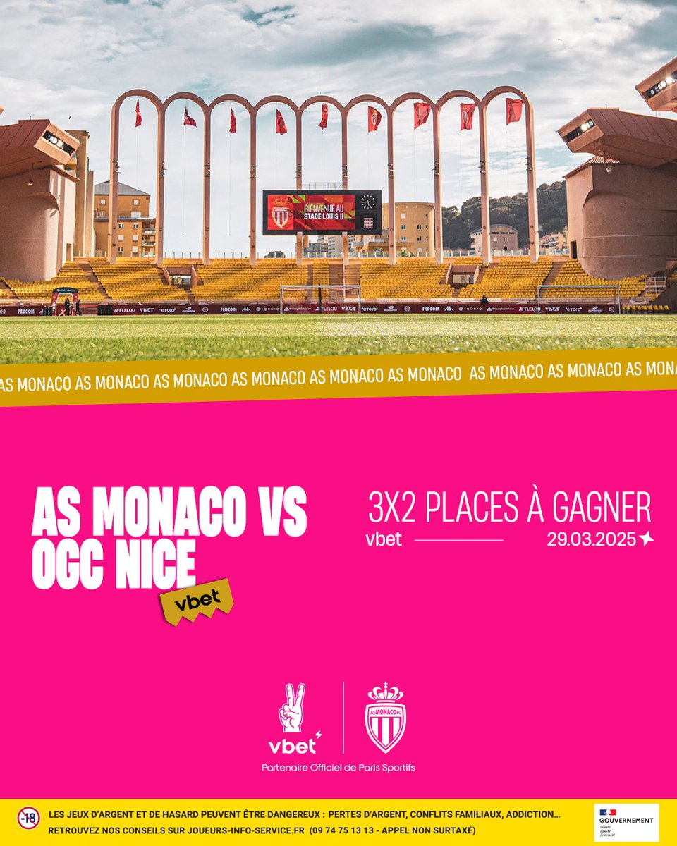 𝗣𝗹𝗮𝗰𝗲 𝗮𝘂 𝗩𝗕𝗘𝗧𝗜𝗖𝗢 🔥

3x2 places à gagner pour le derby #ASMOGCN 🎁

Follow <a href="/VBET_fr/">VBET France</a> + RT 🔄
