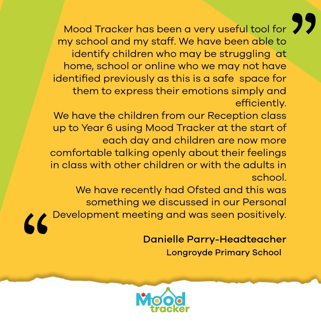 SAAS Schools (@saas_schools) on Twitter photo Moodtracker testimonial from <a href="/Longroyde/">Longroyde Nursery and Primary School</a>. Over the past year we have received many positive comments from <a href="/Ofstednews/">Ofsted</a> regarding our Moodtracker software, allowing schools to track pupils moods & feelings on a day to day basis. Find out more here - saasschools.com/moodtracker Moodtracker testimonial from <a href="/Longroyde/">Longroyde Nursery and Primary School</a>. Over the past year we have received many positive comments from <a href="/Ofstednews/">Ofsted</a> regarding our Moodtracker software, allowing schools to track pupils moods & feelings on a day to day basis. Find out more here - saasschools.com/moodtracker