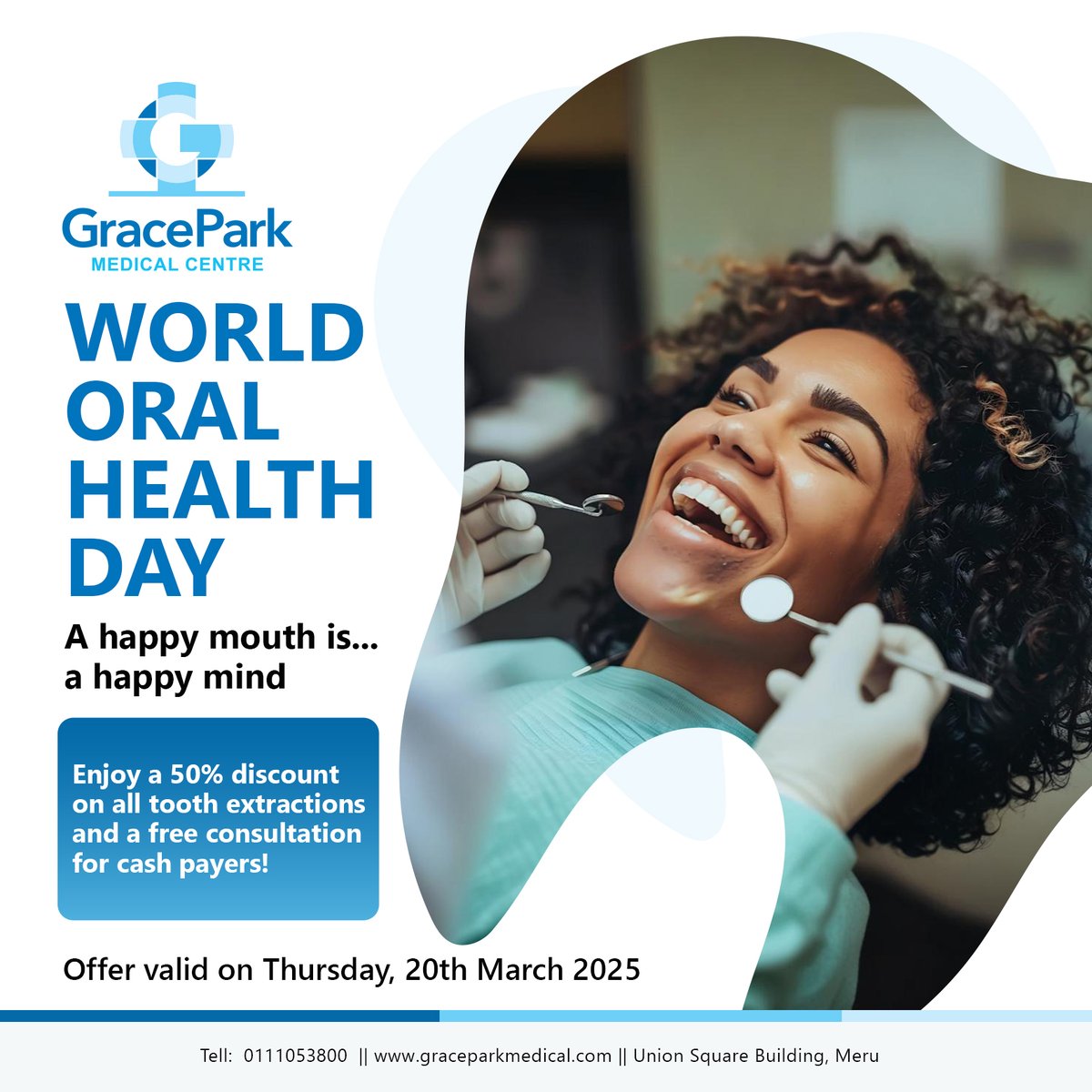 This world oral health day, Get 50% OFF on all Extractions—because nothing says happiness like a healthy, sparkling smile! 📷📷
📷 Limited-time offer—book now!
*Offer applies only to cash payments*