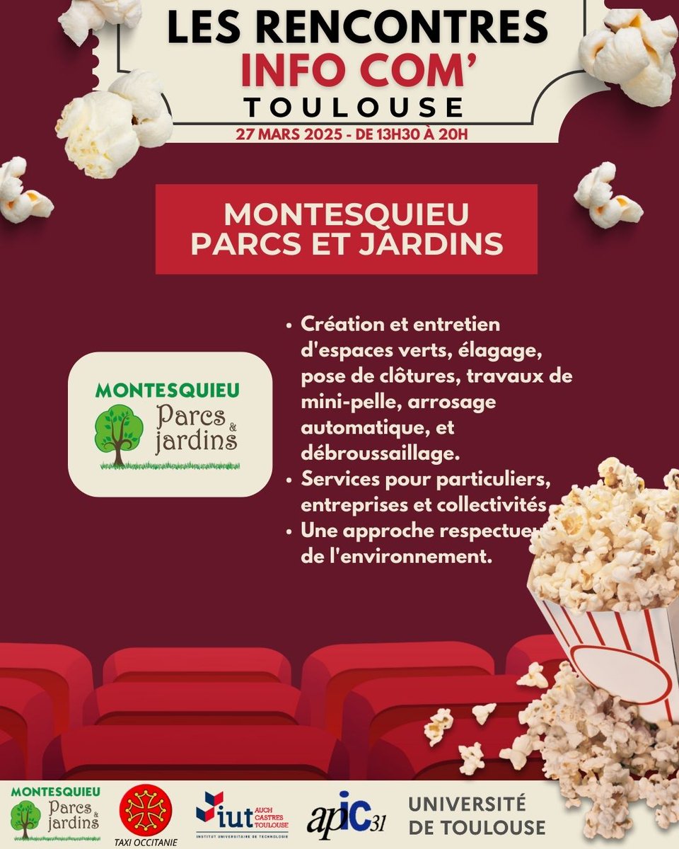 RICTlse's tweet photo. 🥳 Voici nos sponsors !🌟

🚕 Taxi Occitanie : Mobilité 24/7
📞 06 32 10 63 36
🌳 Montesquieu Parcs et Jardins : L'expert de vos espaces verts !
📞 06 14 37 80 25

@IutToulouse3 @Univ_Toulouse 
#RencontresInfoCom #Sponsors #TaxiOccitanie #MontesquieuParcsEtJardins #tls #toulouse https://t.co/oBq15CY4JN