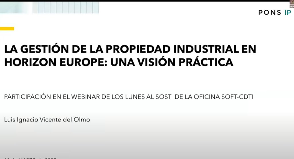 PONS_IP's tweet photo. 📺En los "Lunes al SOST" de @sost_cdti nuestro Strategic Counsel @luisignaciotid habla de la propiedad industrial aplicada a los proyectos de @HorizonEU 

¡No te lo pierdas! 

Dentro vídeo 👉 https://t.co/efYKUDe4SC #IPforIP https://t.co/KwctWGE58h