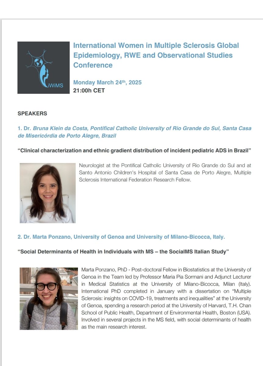 EthelCiampiSCL (@ethelscl) on Twitter photo We are pleased to invite you to our first <a href="/IntNatlWiMS/">International Women in MS #iWiMS</a> Global Epidemiology meeting of 2025! We'll have ✌️amazing speakers from Brazil and Italy, covering the gradient distribution of ADS in children, and SDOH in MS! Mark your 🗓 Monday, 24th, 21hr CET 🌍🌎🌏 <a href="/anazabalza/">Ana Zabalza</a> We are pleased to invite you to our first <a href="/IntNatlWiMS/">International Women in MS #iWiMS</a> Global Epidemiology meeting of 2025! We'll have ✌️amazing speakers from Brazil and Italy, covering the gradient distribution of ADS in children, and SDOH in MS! Mark your 🗓 Monday, 24th, 21hr CET 🌍🌎🌏 <a href="/anazabalza/">Ana Zabalza</a>