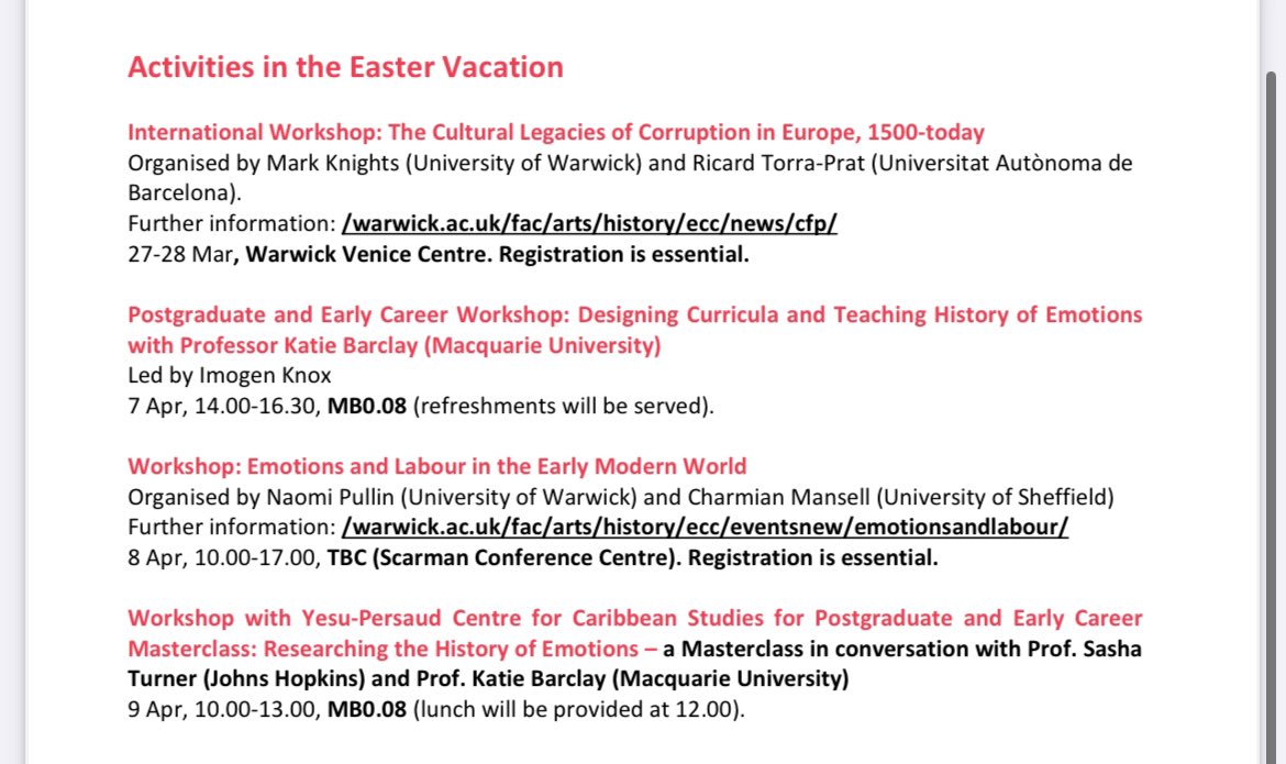 While enjoying the term break, consider participating in the slate of events, including workshops conferences and symposiums, we are offering during the end of March/start of April. Further information can be found on our website

warwick.ac.uk/fac/arts/histo…