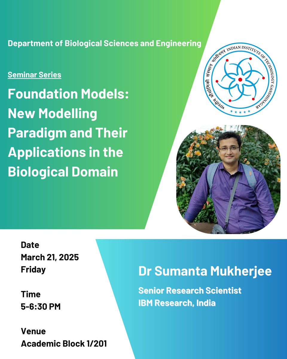 👩‍💼BSE Seminar Series🧑‍💼
We are delighted to announce that Dr. Sumanta Mukherjee, Senior Research Scientist, at <a href="/ibm_in/">IBM India</a> will be delivering a research seminar on 21st of March, 2025 at IITGN.