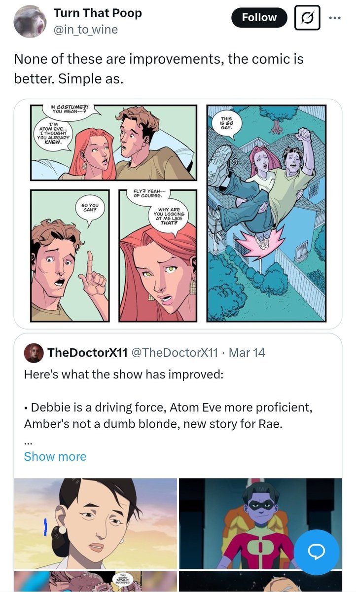 JanowskiKsawery's tweet image. How are these things not improvements? I mean seriously, do we need people talking like that?

#Invincible #INVINCIBLESeason3 #Invinciblefinale #MarkGrayson #Conquest #olivergrayson #Amber #debbiegrayson #Atomeve