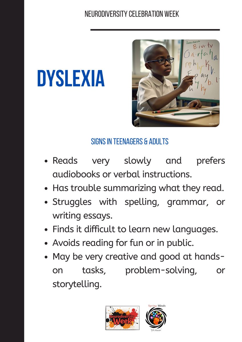 It's Day 1 of the Neurodiversity Celebration Week and we put together this informative piece about DYSLEXIA for you all. Swipe to the end to learn about dyslexia and what both teachers/educators and parents can do to help children th the learning.

#NeurodiversityCelebrationWeek