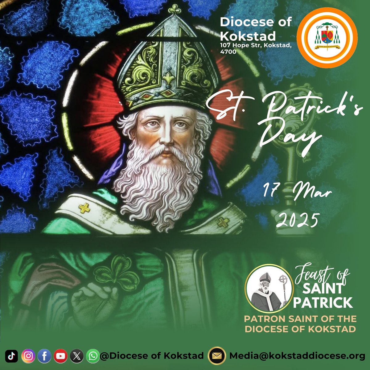 KokstadDiocese's tweet photo. Today, we celebrate St. Patrick’s Day or the Feast Day of Saint Patrick, the Patron Saint of the Diocese of Kokstad ☘️. 

Happy Feast of St. Patrick!

#FeastDay https://t.co/FqdE0MvOjI