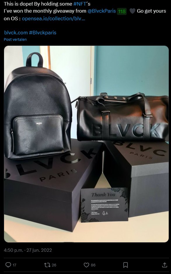 0xDullie (@0xdullie) on Twitter photo It started with an NFT and it ended up in a beautiful collection :
Back in 2022 I was the 1st winner of the #Blvck monthly giveaway, now 3 years later I won it again. 
I mainly just use the bags when we travel or stay overnight somewhere. I take good care of it because it's It started with an NFT and it ended up in a beautiful collection :
Back in 2022 I was the 1st winner of the #Blvck monthly giveaway, now 3 years later I won it again. 
I mainly just use the bags when we travel or stay overnight somewhere. I take good care of it because it's
