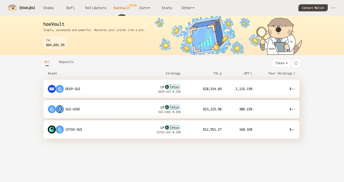 HaedalProtocol's tweet image. 4/ ⚙️ To start, haeVault integrated with mainstream volatile pools on @CetusProtocol with the best yield performance to capture yields for #Haedal users. We are going to extend it to different protocols (not just DEX) in the future, providing various strategies to serve users…
