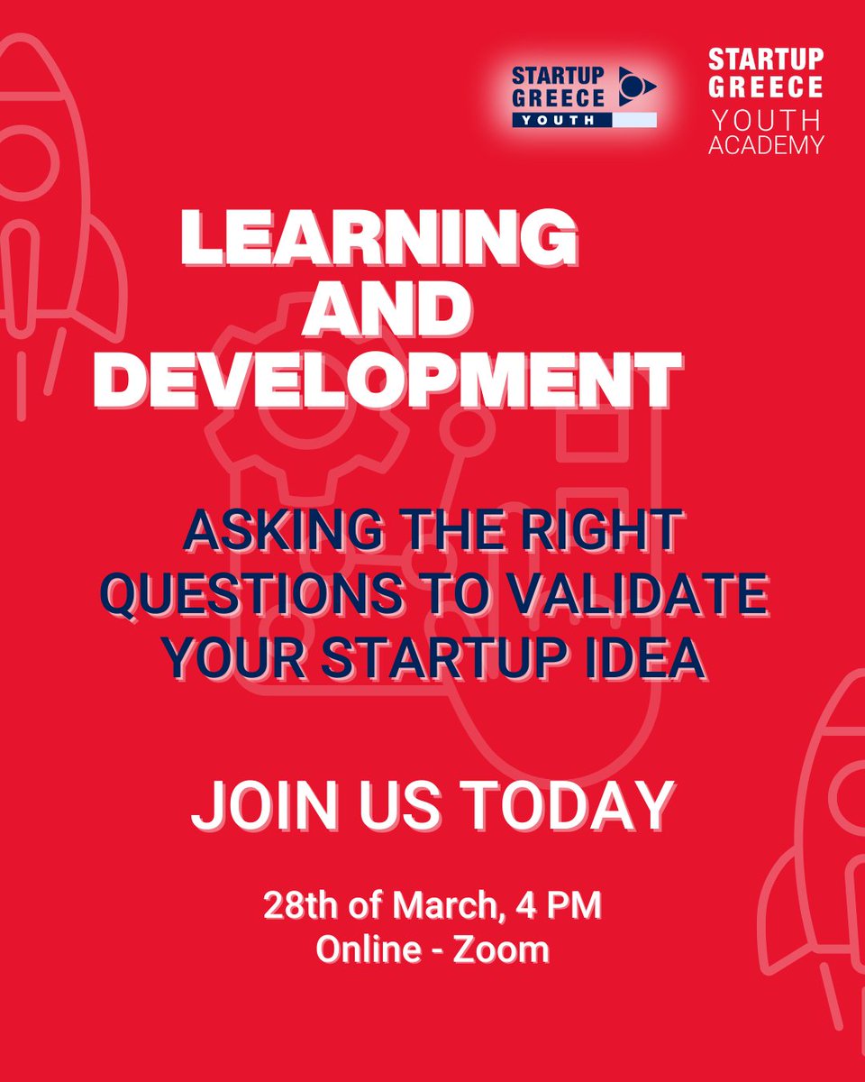 🚀 Got a Startup Idea? Make Sure It’s the Right One! 🚀

Before diving in, ask the right questions! Join our workshop today "Asking the Right Questions to Validate Your Startup Idea" and learn how to assess, refine &amp; validate your concept.

👉 Register bit.ly/43nLck0