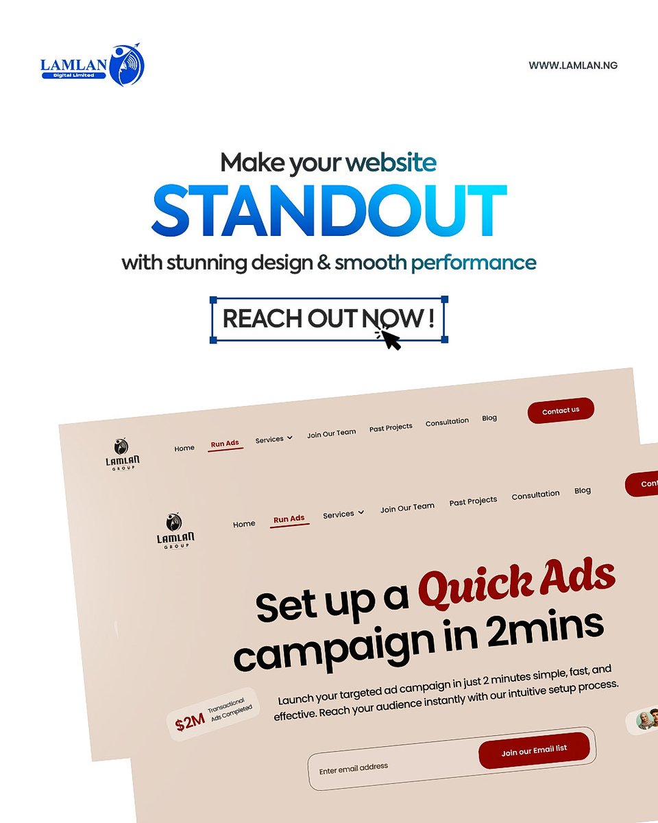 lamlandigital's tweet photo. With a stunning design & smooth performance, we are here to help you create a website that grabs attention. Plus, setting up a Quick Ads campaign in minutes that reaches your audience instantly.
#WebDesign #DigitalMarketing #QuickAds #NYSC #Nationwide #Chelsea #MondayMotivaton https://t.co/eJR6FcFMM6