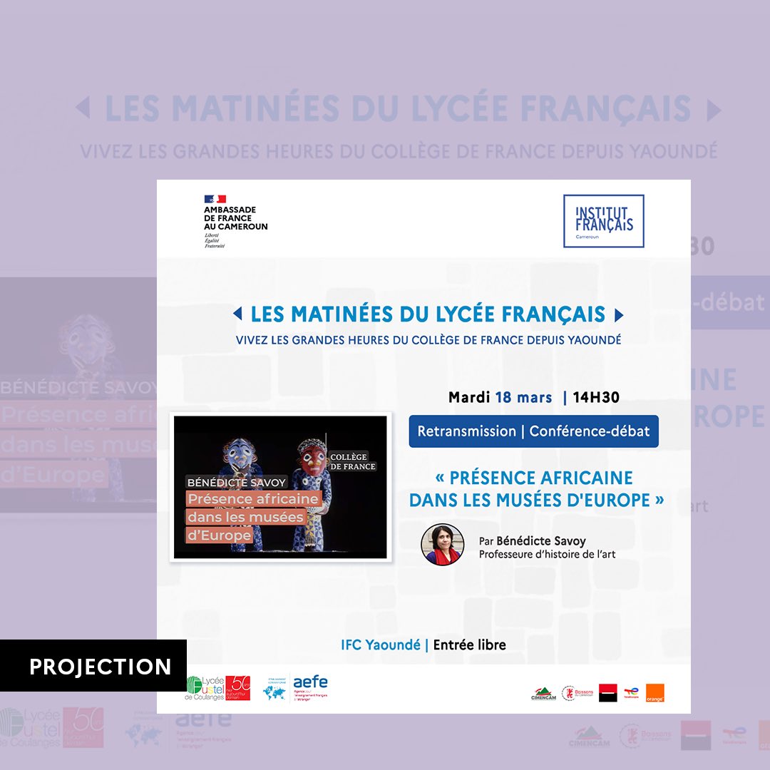 IFCameroun's tweet photo. 📆CETTE SEMAINE À L’IFC-YDE (1)

MARDI ~ 14H30
« Matinées du Lycée Fustel de Coulanges »
📍 Salle de spectacle - IFC 

MERCREDI ~ 17H
ARDC film : « Pungu Aviation »
📍 Salle de spectacle – IFC

JEUDI ~ 16H
Médiation autour “fragments d’aujourd’hui”
📍 Salle d’exposition – IFC https://t.co/FPRlUx3Z8E