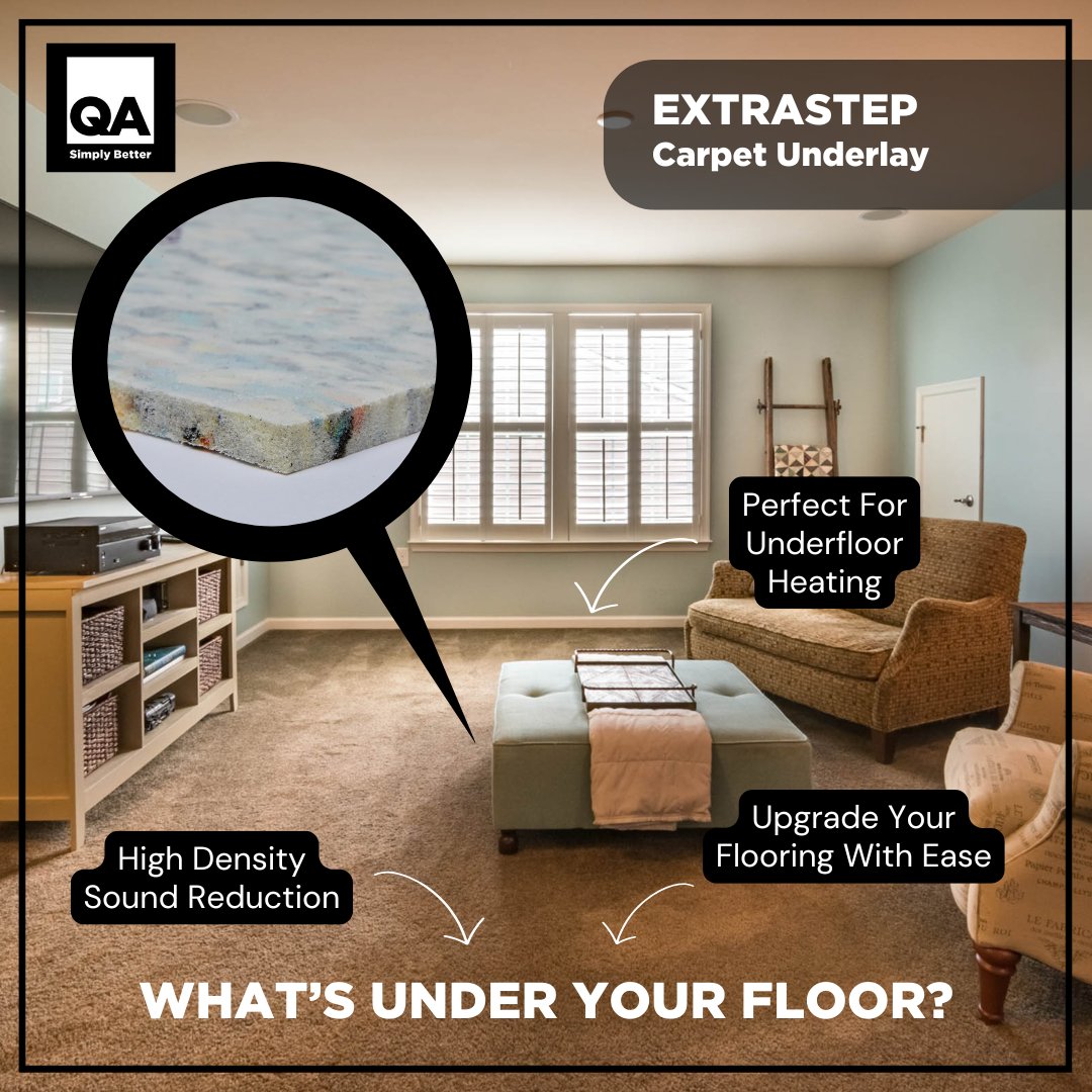 🔊 Looking to seriously up your sound reduction? 🔊

ExtraStep is here with a powerful 33dB sound reduction — perfect for heavy use and underfloor heating setups! 
✨ Upgrade your flooring with this ideal sound solution!
qaflooringsolutions.com/carpet-underla…
#underlay #flooring #extrastep