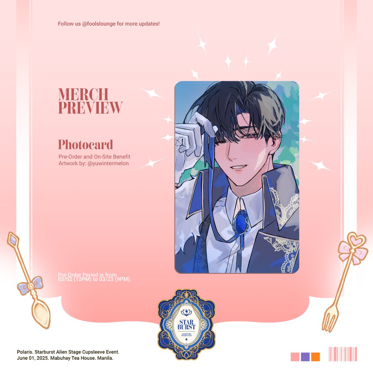 POLARIS 폴라리스 'STARBURST: An Alien Stage Cupsleeve Event'

Event Benefit 〖Photocard〗
➫ Artist:  <a href="/yuwintermelon/">nuyi ☘️BLushCon D13-D15</a>  
 
Local Mail Order: bit.ly/ALNST-LOCAL
Int'l Mail Order: bit.ly/ALNST-INTL
Group Orders: bit.ly/ALNST-GO

#StarburstCSE #AlienStage #ALNST