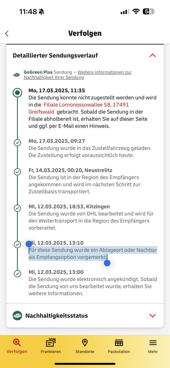 Wardokh's tweet photo. @DHLPaket Wird nun in eine Filiale gebracht obwohl man Zuhause war. Zudem gibt es seit Jahren einen Abstellort.

Ich war immer ultra zufrieden mit euch aber seit November/ Dezember rum seid ihr leider so unzuverlässig geworden. https://t.co/0xhFljqrqC