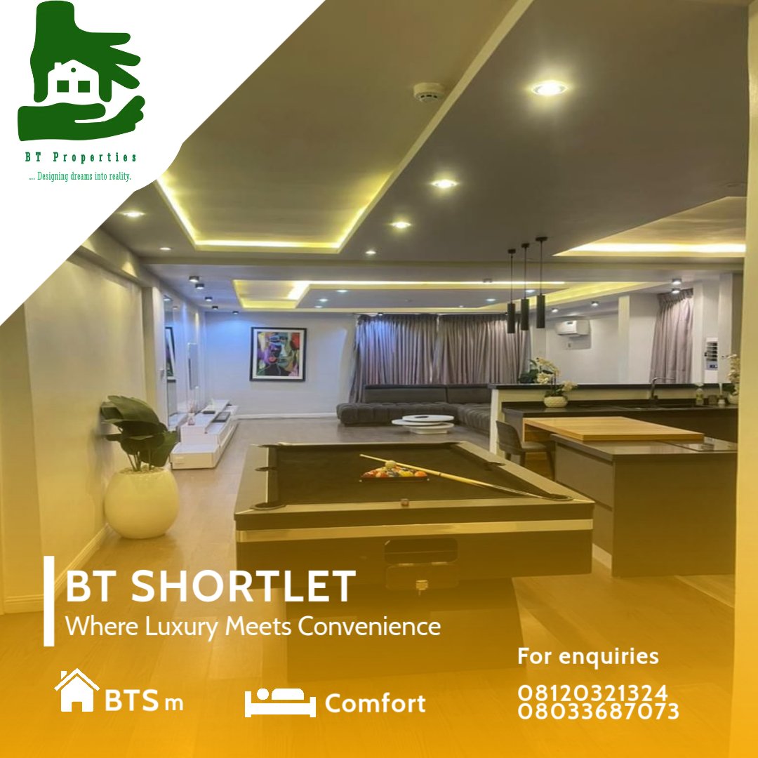 EnthrallingTee's tweet image. Are you looking for the best apartment for either a shot or long stay? Search no more! BT Shortlet got you covered. We provide you with luxury apartments that meets your convenience. 
We have apartments on the mainland and island for shortlet. 
For booking: 08120321324