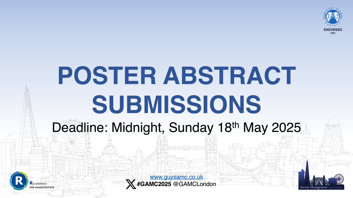 Planning has been so exciting we nearly forgot to let everyone know that our annual poster competition is back for another year! Submit your airway related abstracts for your chance to present! #GAMC2025

🗓️Deadline: 18th May 2025
🔍Details: guysamc.co.uk/abstract-compe…