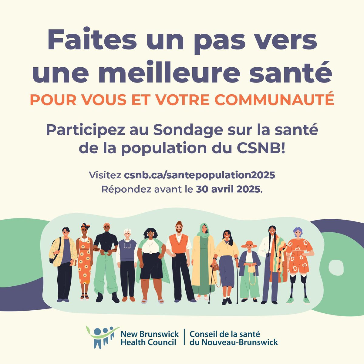 ConseilsanteNB's tweet image. Le Sondage sur la santé de la population du CSNB est MAINTENANT OUVERT! Nous voulons entendre chaque Néo-Brunswickois·e âgé·e de 18 ans et plus. Vos réponses sont essentielles pour comprendre la santé de nos communautés! Donnez votre avis! Participez dès maintenant :