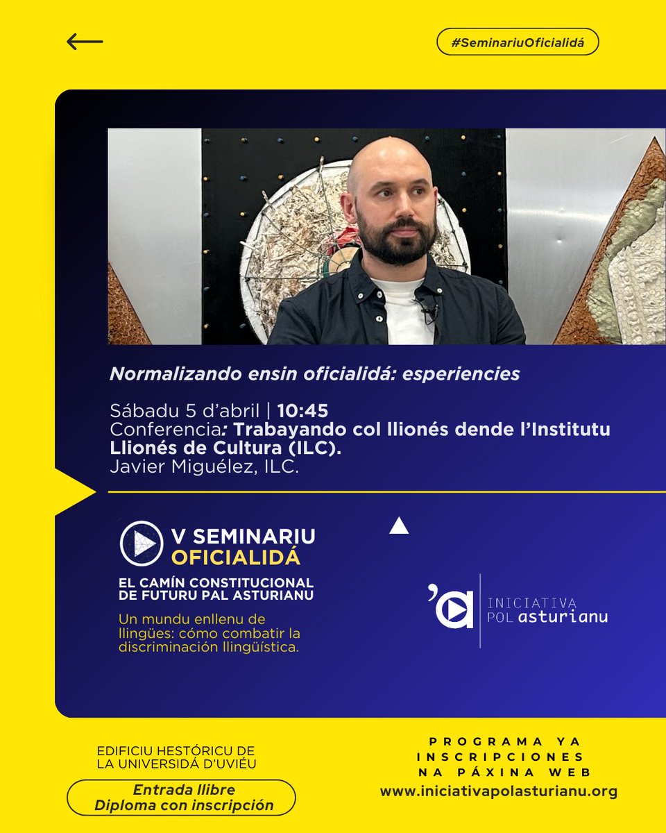 📣 Avanzamos dos conferencies más del V #SeminariuOficialidá, les del sábadu 5 d’abril, nel ciclu «Normalizando ensin oficialidá: esperiencies». La entrada ye llibre y de baldre, pero puedes inscribite si quies el diploma.

👉 Inscripciones: forms.gle/PexHa7uccjXPDr…