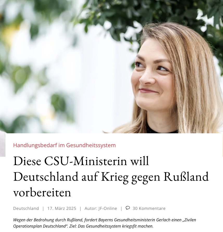 Alice_Weidel's tweet photo. "CSU will Krankenhäuser auf Kriegsfall vorbereiten": Um für die größte Verschuldungsorgie in der Nachkriegsgeschichte in der Bevölkerung mehr Zustimmung zu erreichen, arbeitet die Union mit völlig unbegründeter Panikmache. So wie sie das schon in den Covid-Jahren tat. https://t.co/unSttAw4zw
